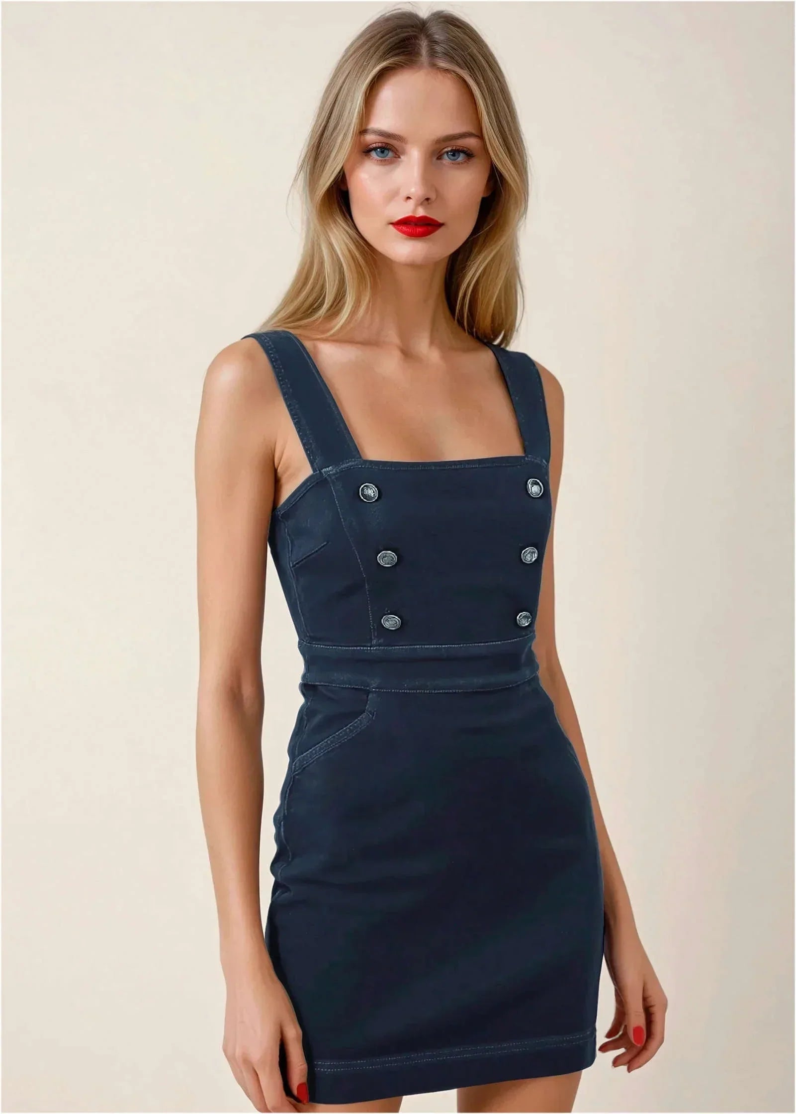 Denim Button Mini Dress Dark Rinse Wash