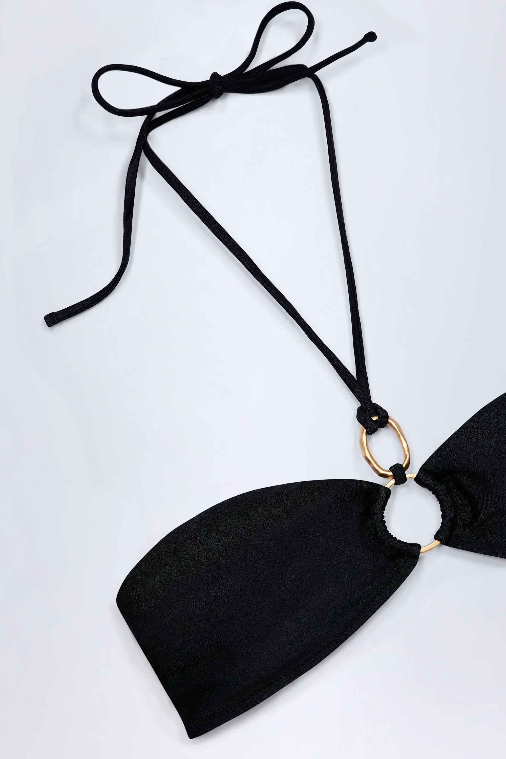 Hardware Detail Ruched Halterneck Bikini Top in Black