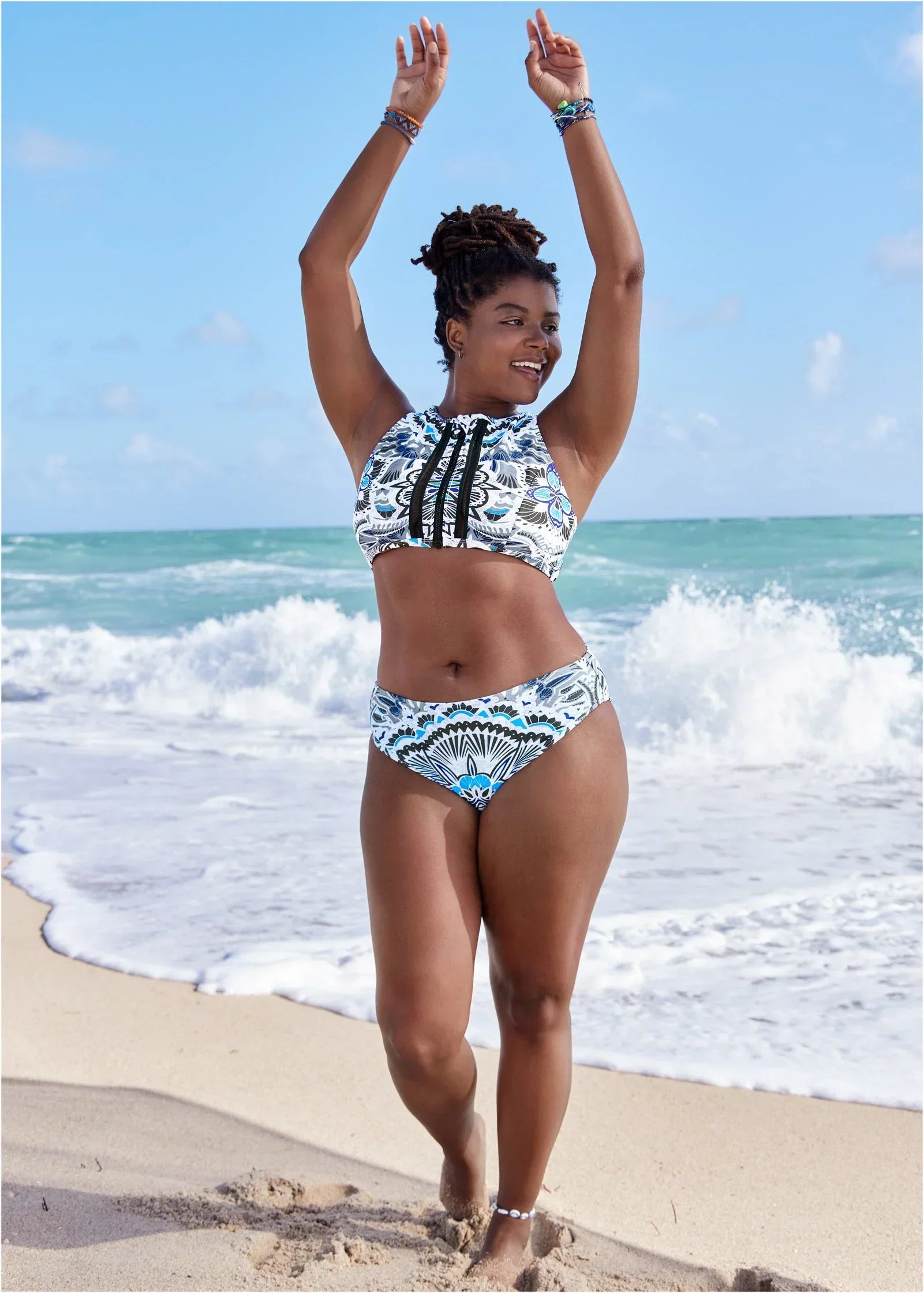 Lorelai High Neck Zip Top Calypso Bloom