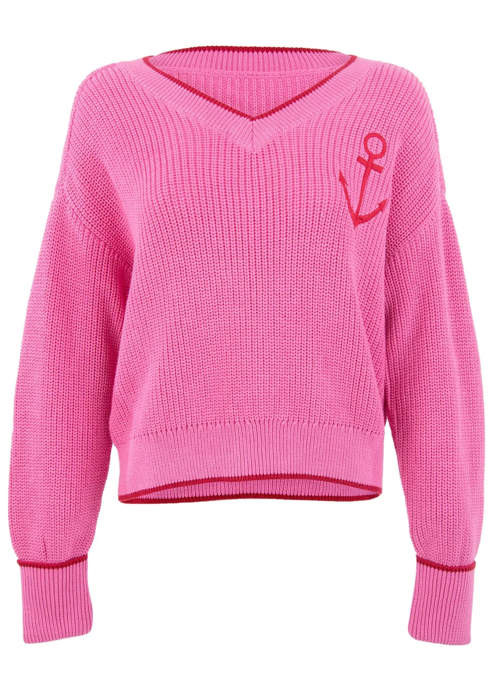 Anchor V Neck Sweater Hot Pink