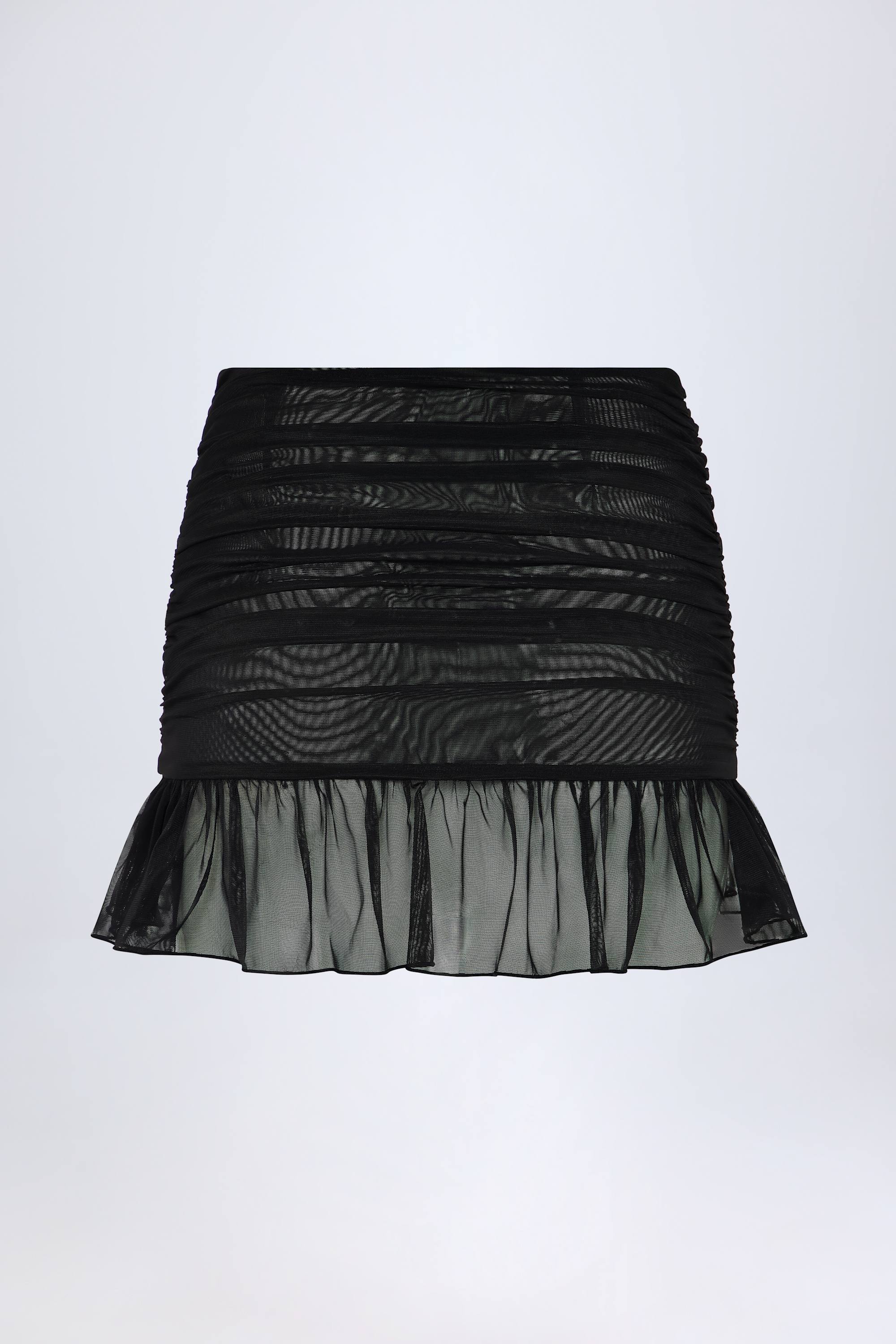 Hardware Detail Ruffled Mid Rise Mini Skirt in Black