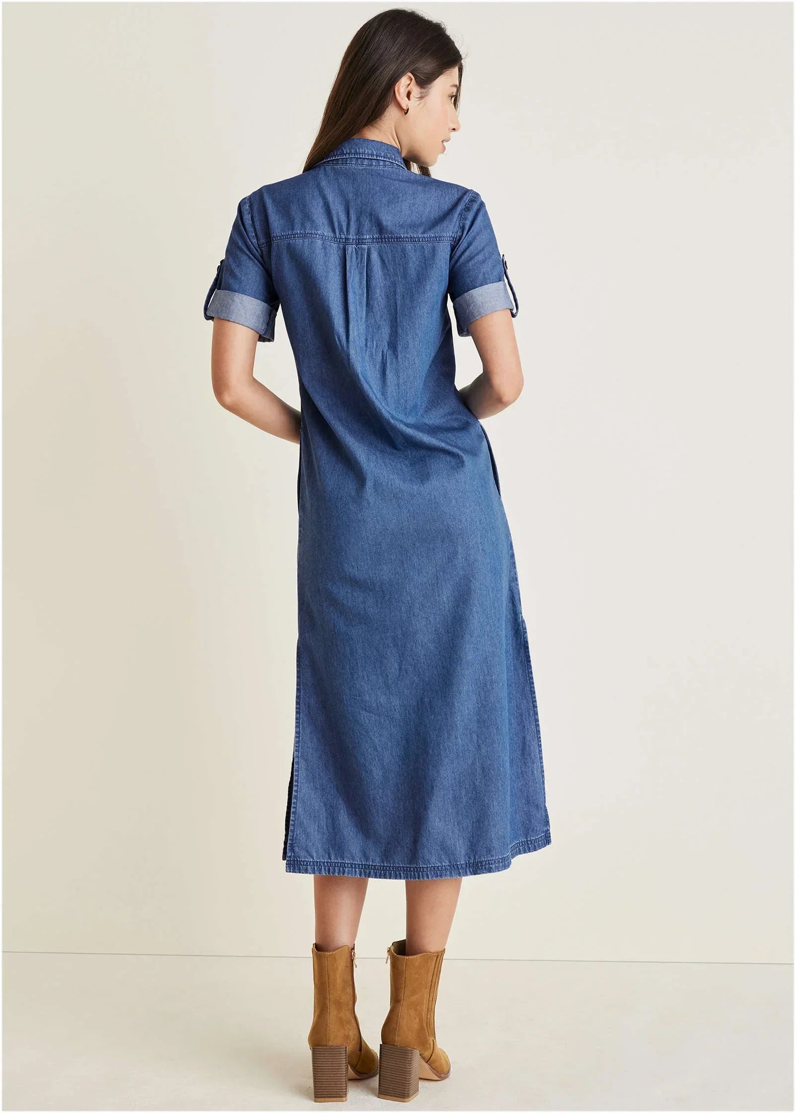 Denim Midi Shirt Dress Medium Wash
