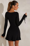 Long Sleeve A Line Mini Dress in Black