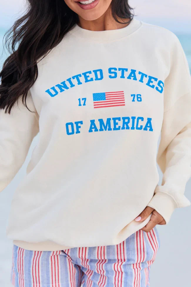 Classic USA Flag Cream Graphic Sweatshirt