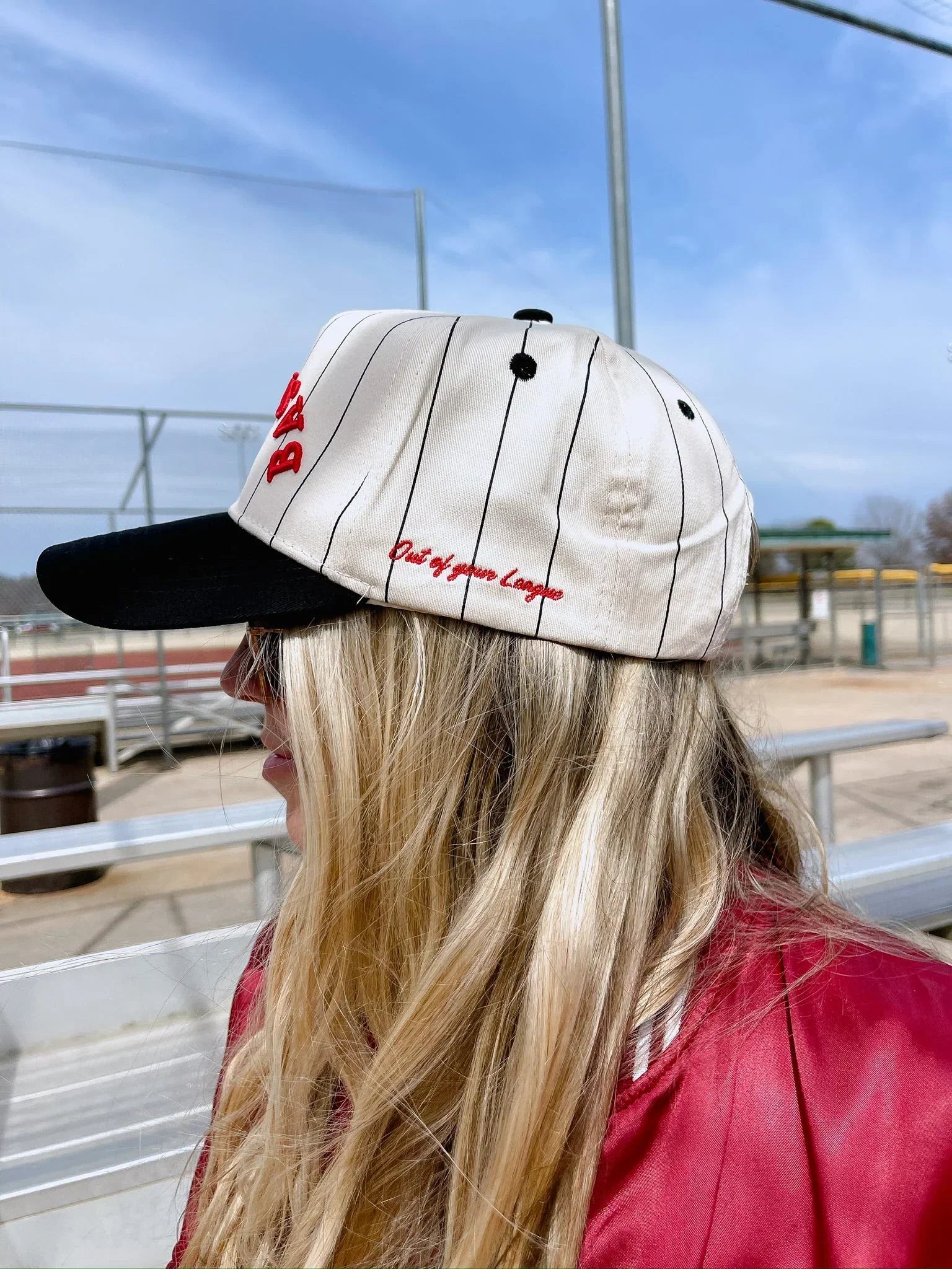 BASEBALL Red on Black Stripe Vintage Hat PREORDER
