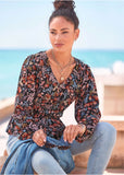 V Neck Peplum Blouse Purple Multi