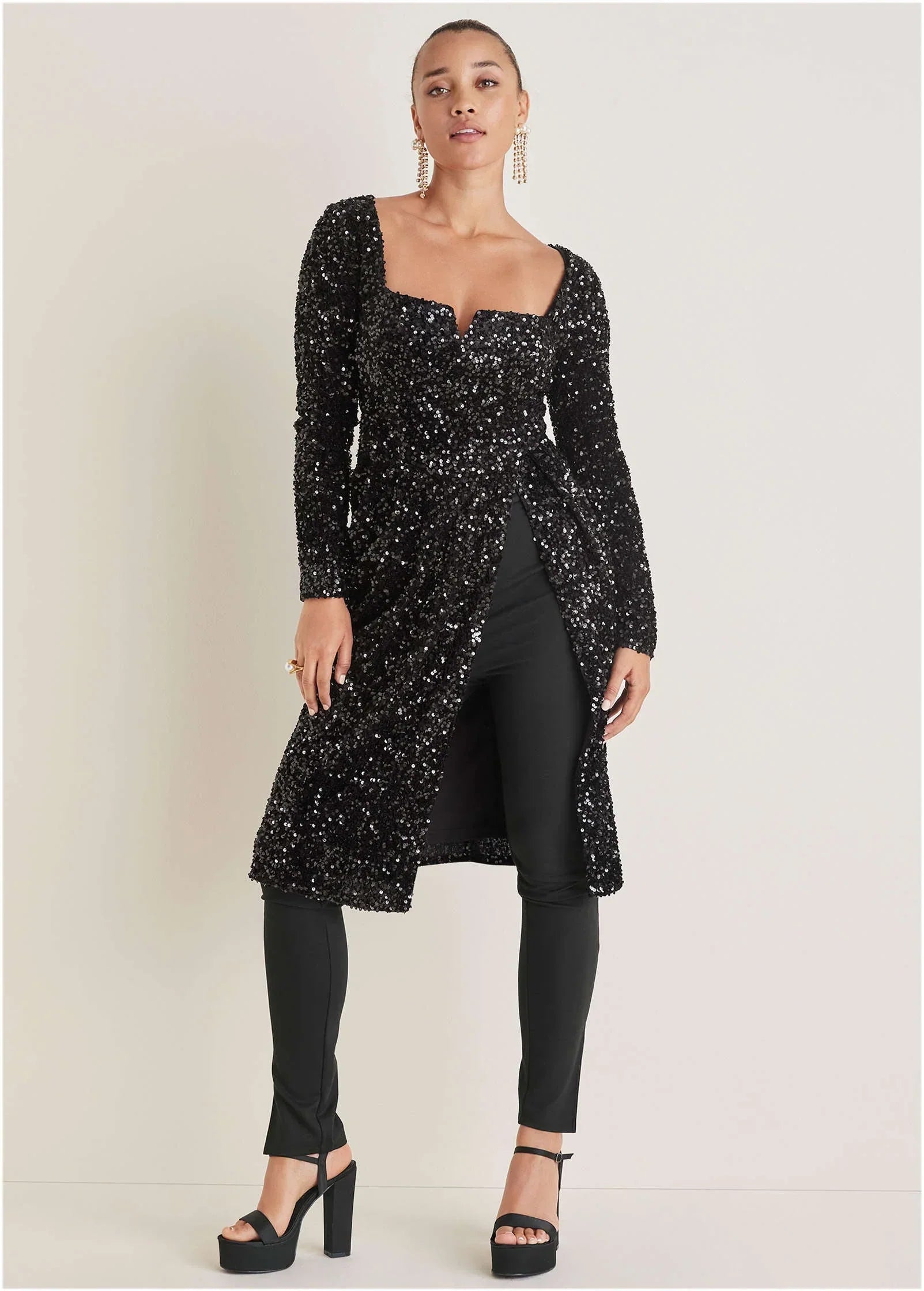 Sequin Velvet Maxi Top Jet Black