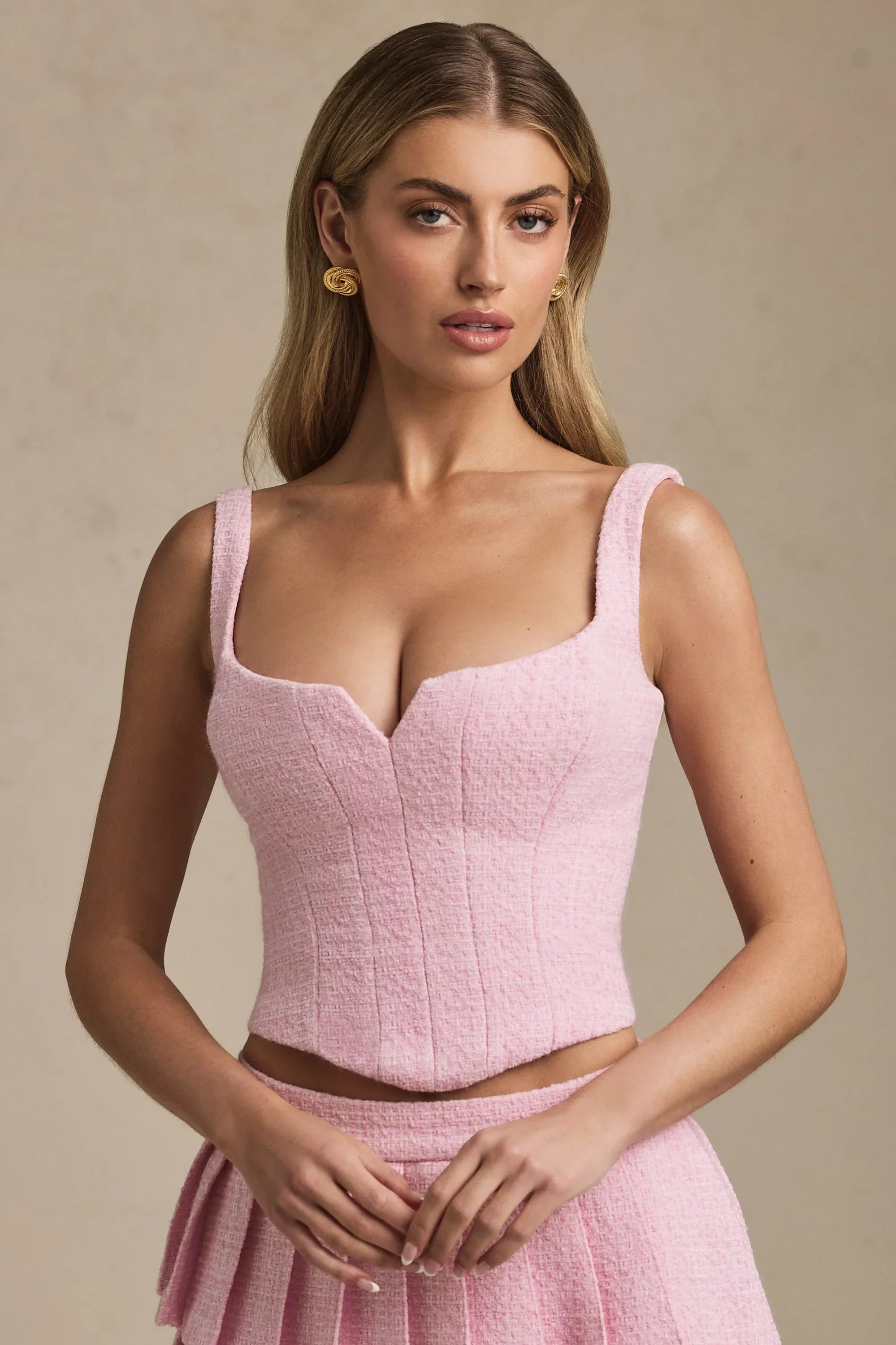 Lace Up Corset Top in Soft Pink