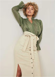 Color Denim Midi Skirt Cream