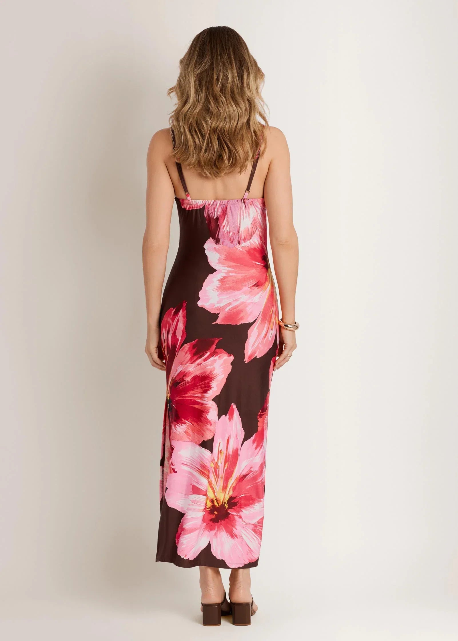 Hibiscus Floral Maxi Dress Brown Floral