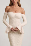 Off Shoulder Ruffle Lace Maxi Dress in Ivory
