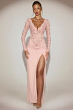 Lace Scalloped Plunge Neck Maxi Dress in Pink