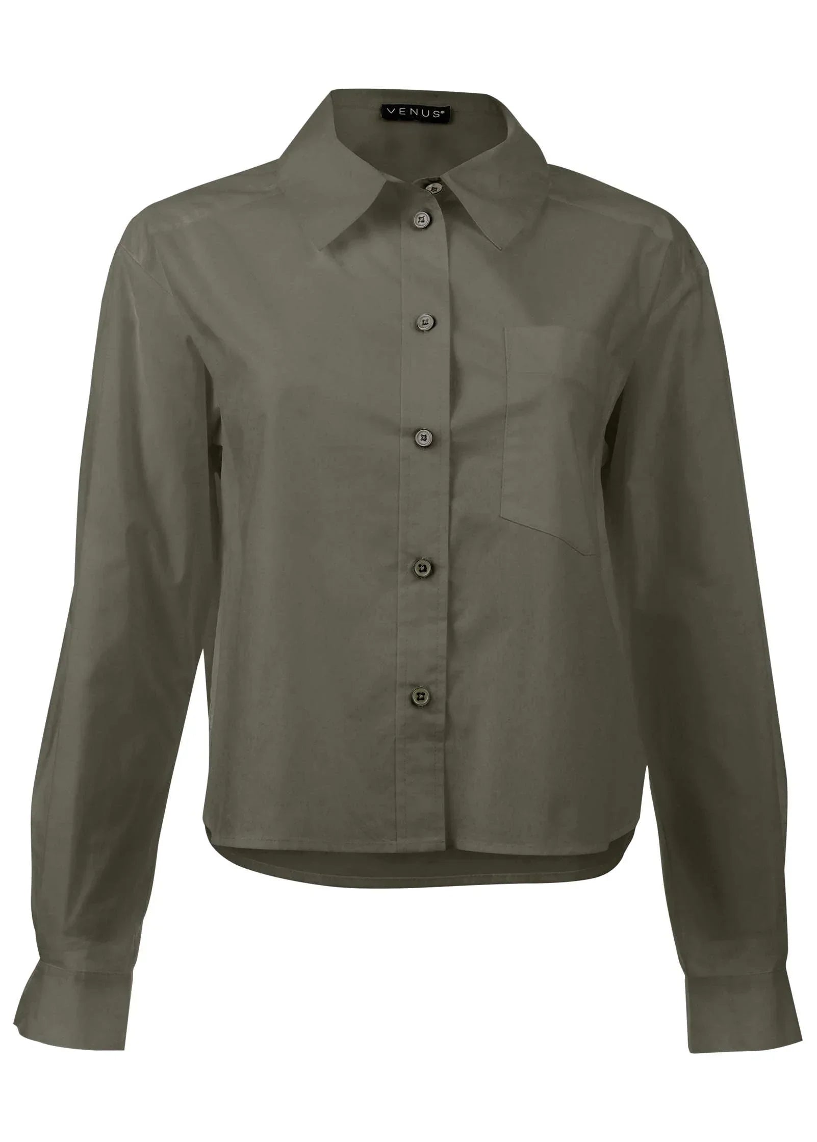 Cropped Button Down Olive