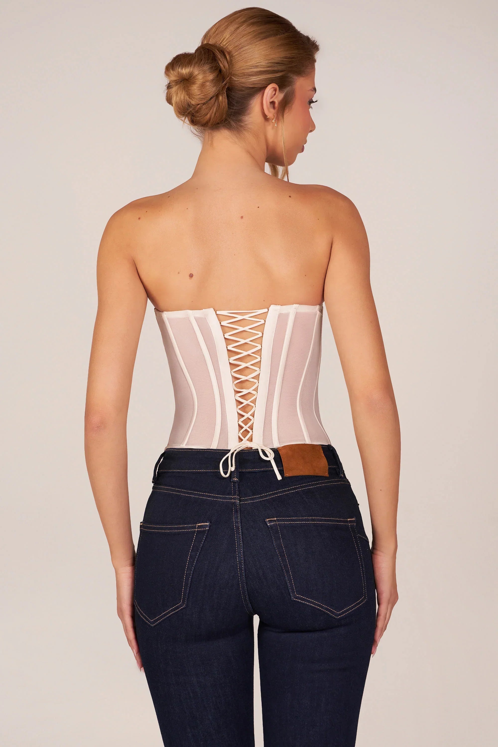 Bandeau Lace Up Corset Top in Ivory