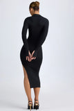 Modal Plunge V Neck Midaxi Dress in Black