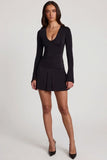 Soft Jersey Scoop Neck Flared Mini Dress in Black
