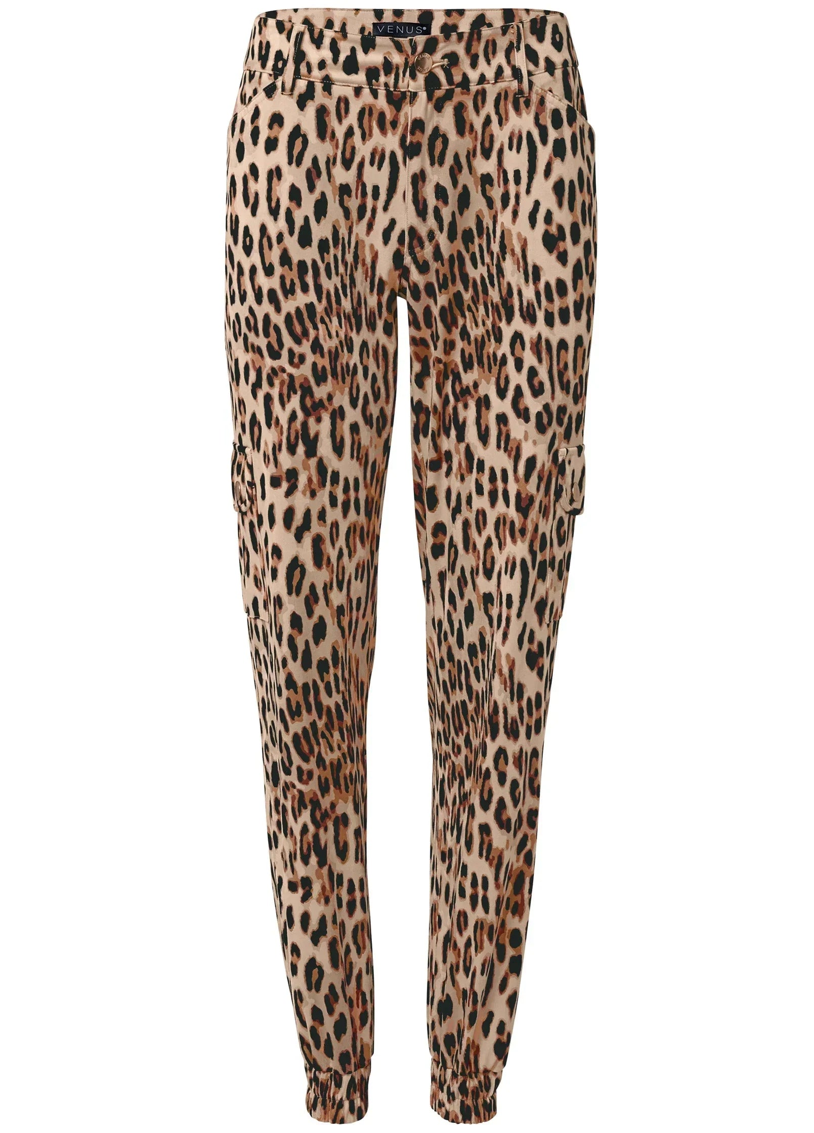 Faux Suede Leopard Print Cargo Pants Brown Multi