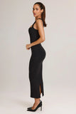 Modal Square Neck Bodycon Midi Dress in Black