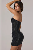 Embellished Bandeau Cowl Waist Mini Dress in Black