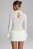 Faux Fur Trim Turtleneck Mini Dress in White