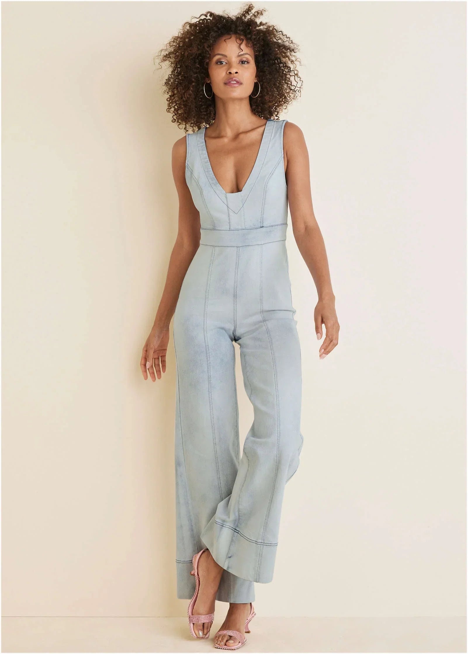 Stretch Denim Jumpsuit Light Wash