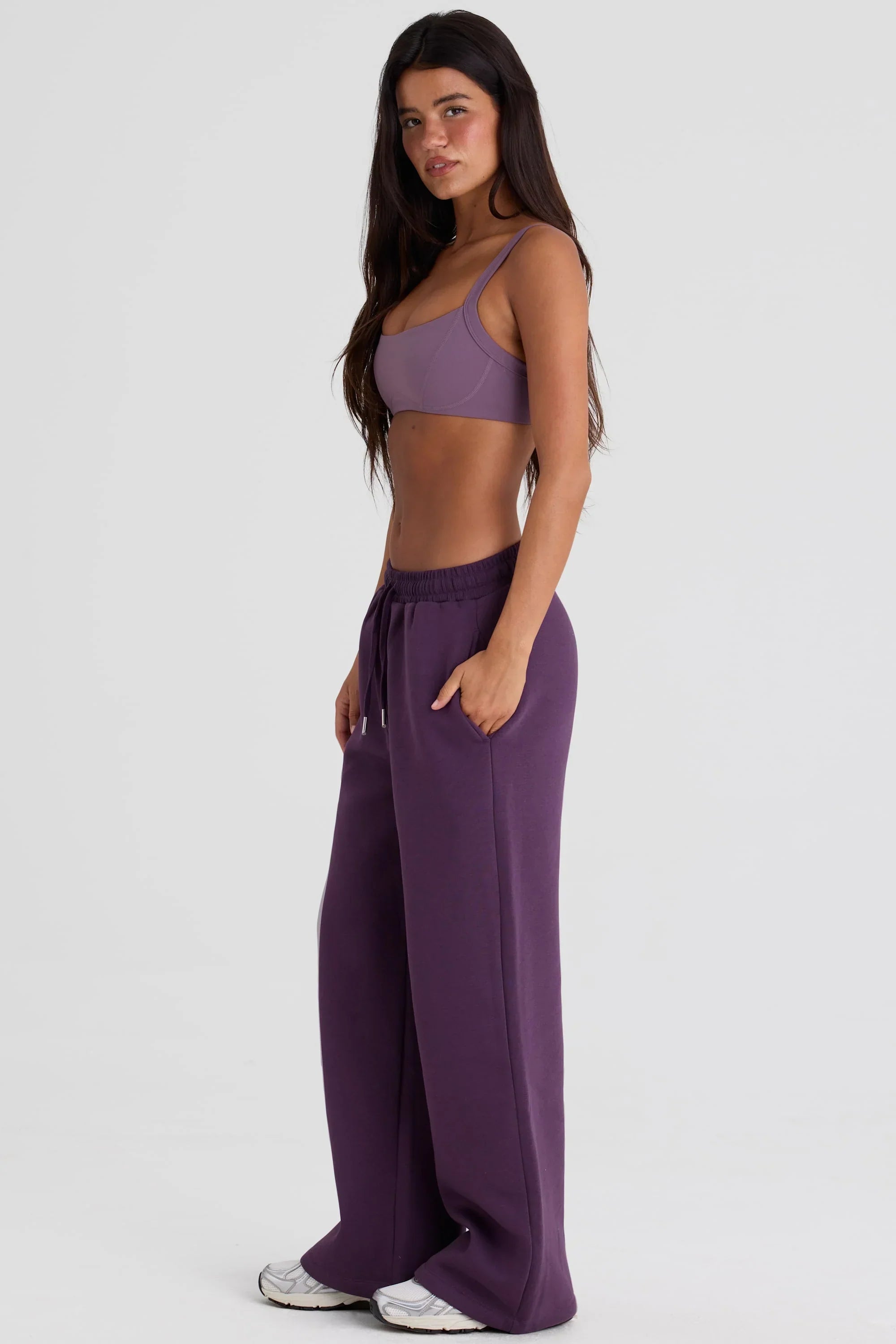 Brushed Jersey Wide Leg Joggers in Plum