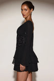 Chiffon Embellished Corset A line Mini Dress in Black
