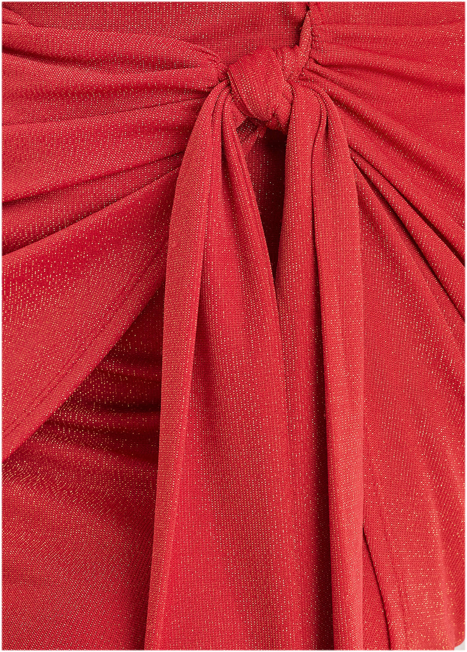 Glitter Knit Wrap Mini Skirt Racing Red Glitter Knit