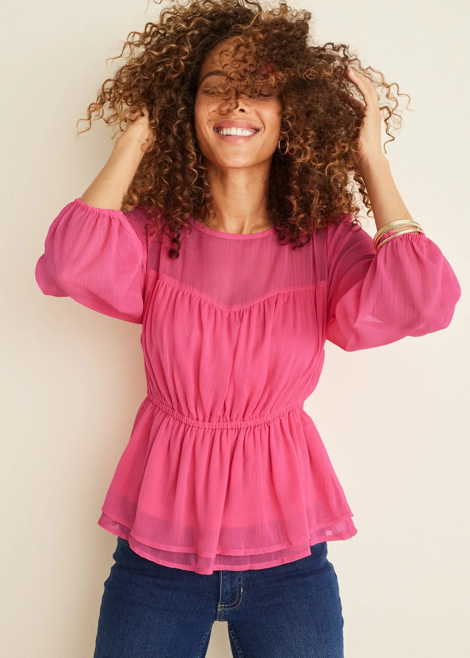 Sheer Beauty Blouse Hot Pink