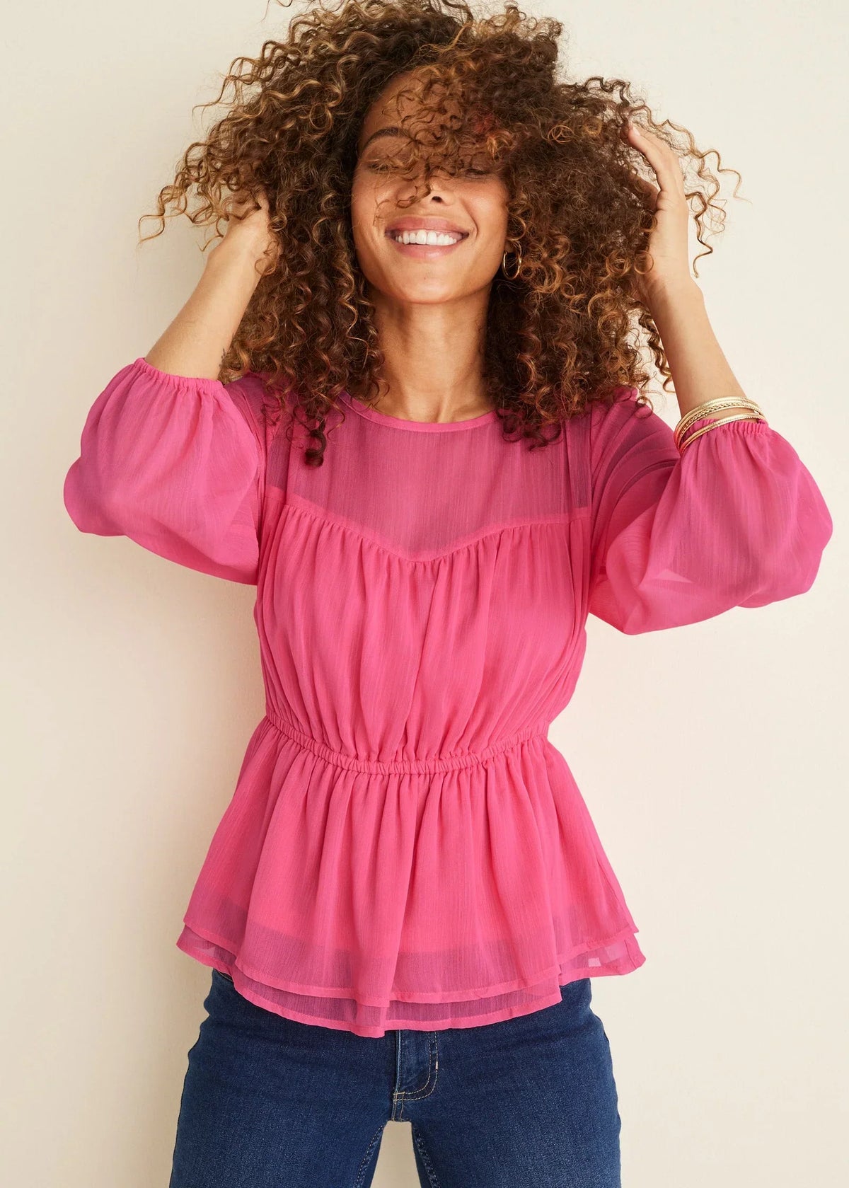 Sheer Beauty Blouse Hot Pink