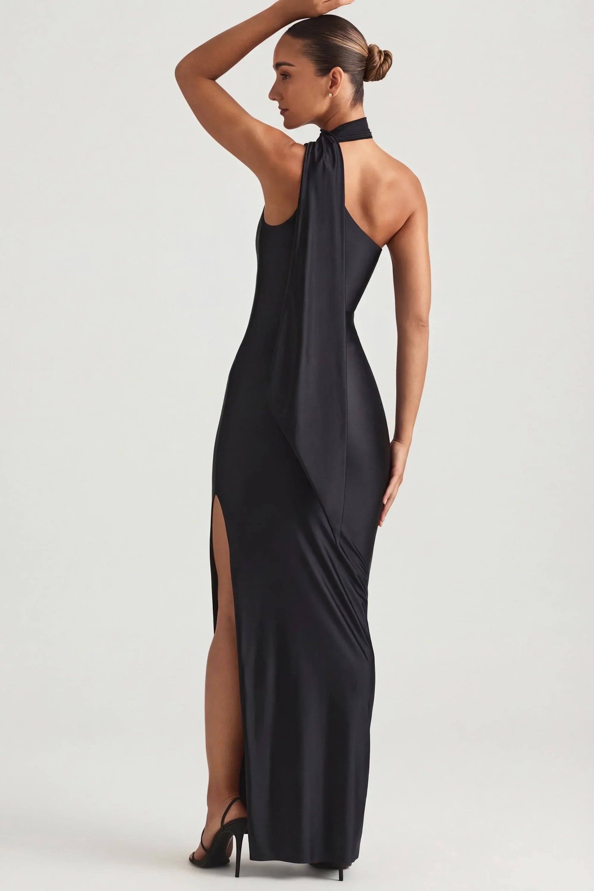 Asymmetric Scarf Detail Maxi Dress in Black