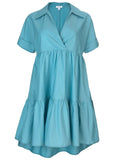 Cotton Poplin Tiered Dress Blue