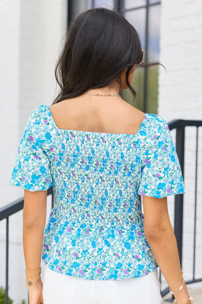 Remington Blue Floral Twist Bust Top
