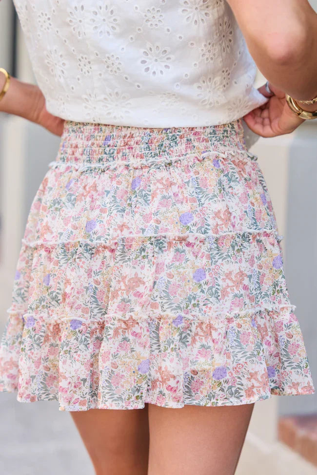 Through The Garden Ivory Multi Floral Skort