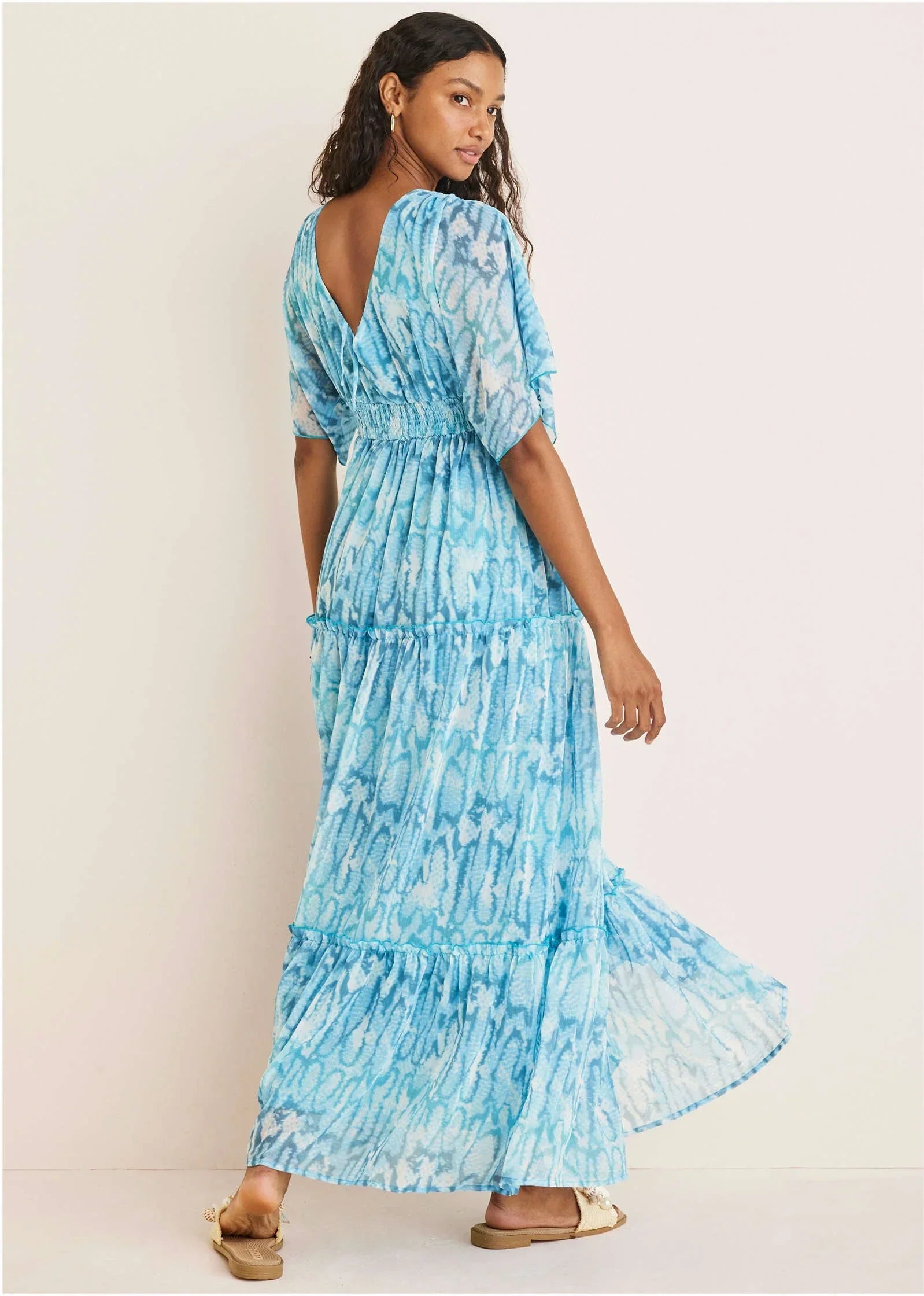 Flutter Sleeve Maxi Dress Water Snake