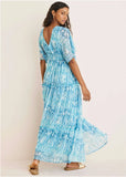 Flutter Sleeve Maxi Dress Water Snake