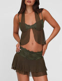 ADELINA MINI SKIRT GREEN KHAKI GREEN IVORY