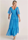 Flutter Sleeve Maxi Dress Blue