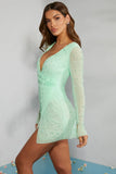 Embellished Wrap Over A Line Mini Dress in Mint