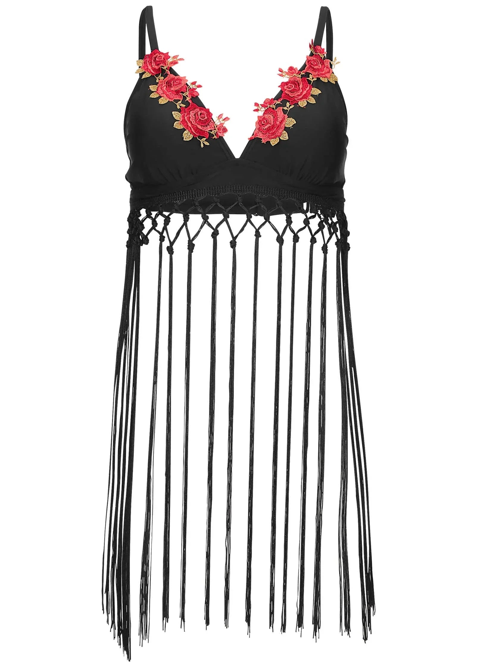 Fringe Detail Triangle Top Jet Black