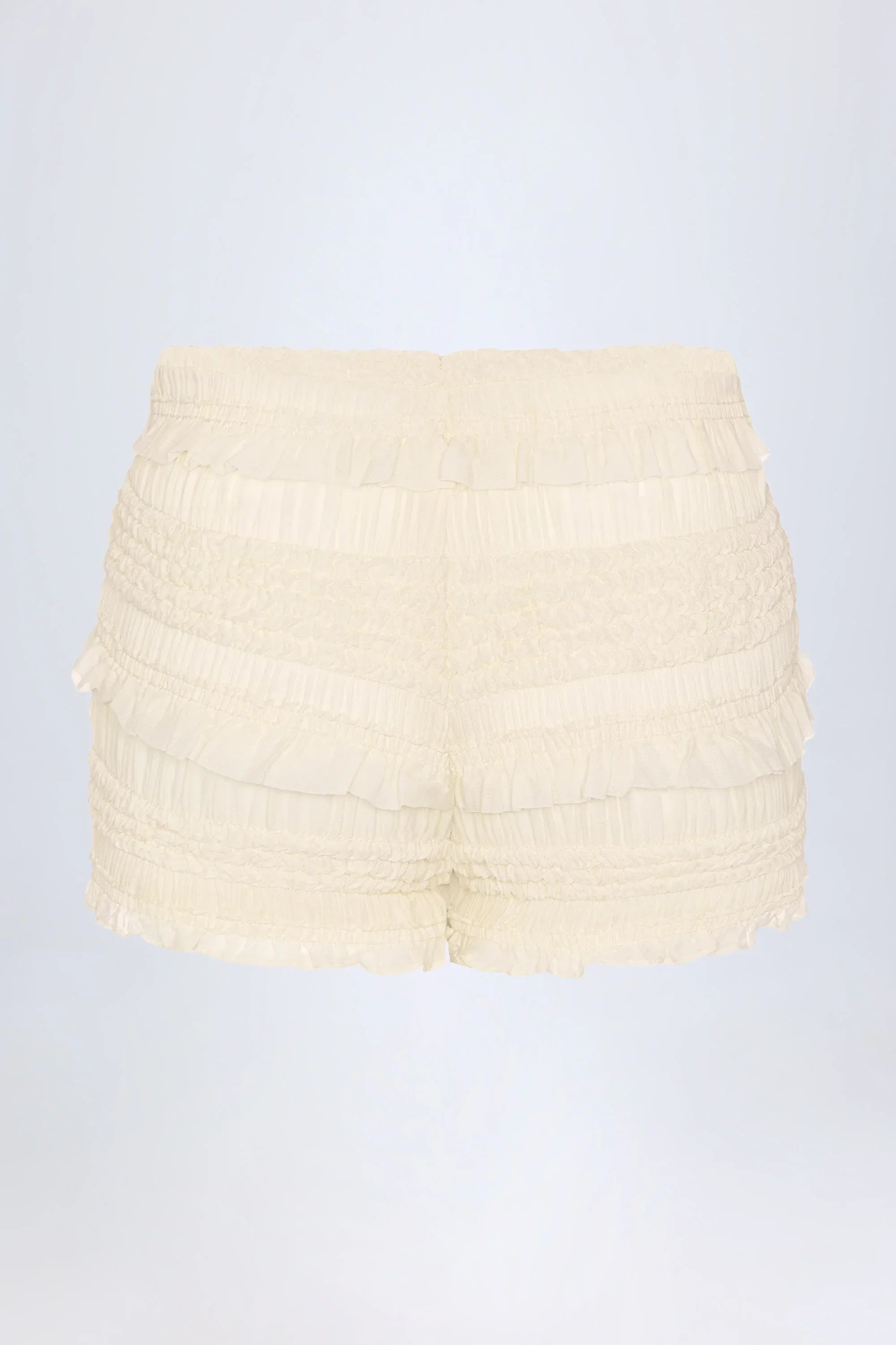 Ruffled Mid Rise Shorts in Ivory