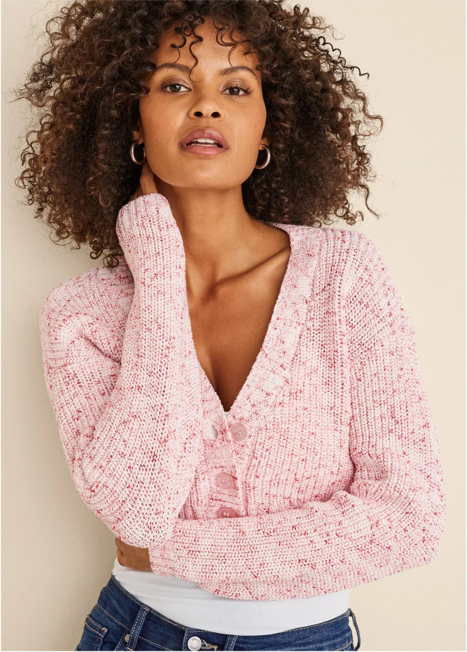 Marled Crop Cardigan Coral