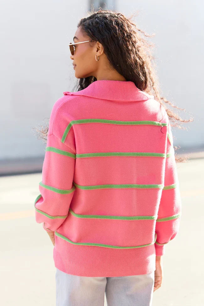 Sunday Stripe Club Pink And Green Quarter Zip