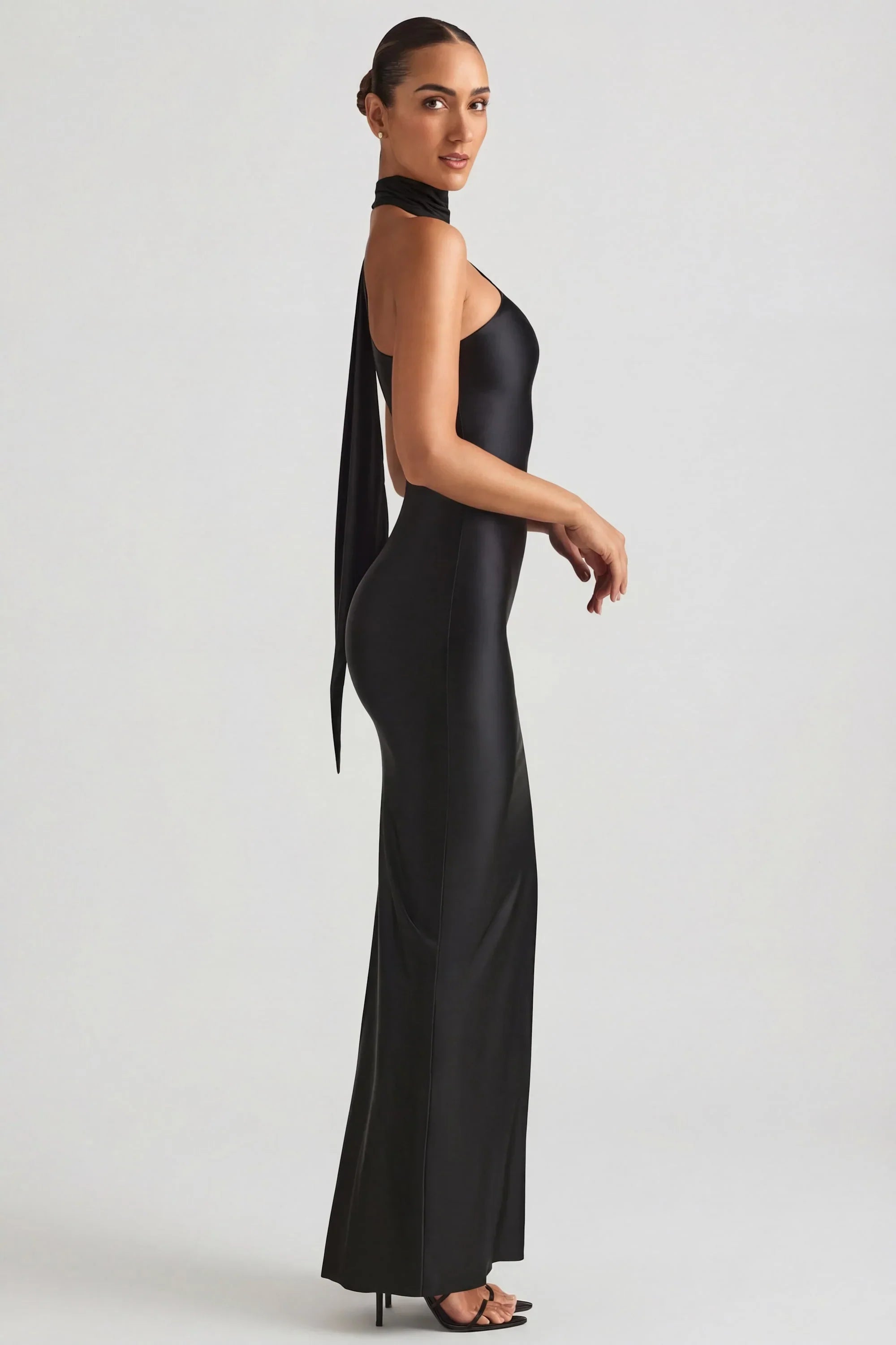 Asymmetric Scarf Detail Maxi Dress in Black