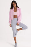 Ribbed Knit Zip Up Cropped Sweatshirt in Pale Pink