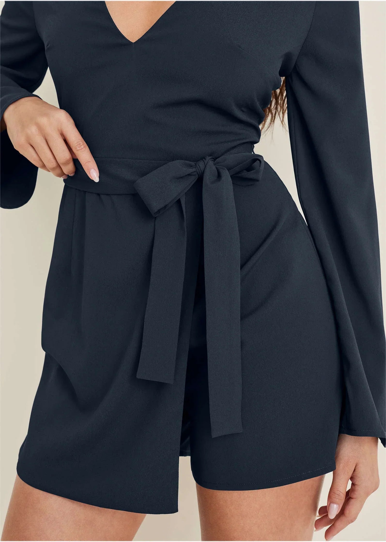 Long Sleeve Skort Romper Navy