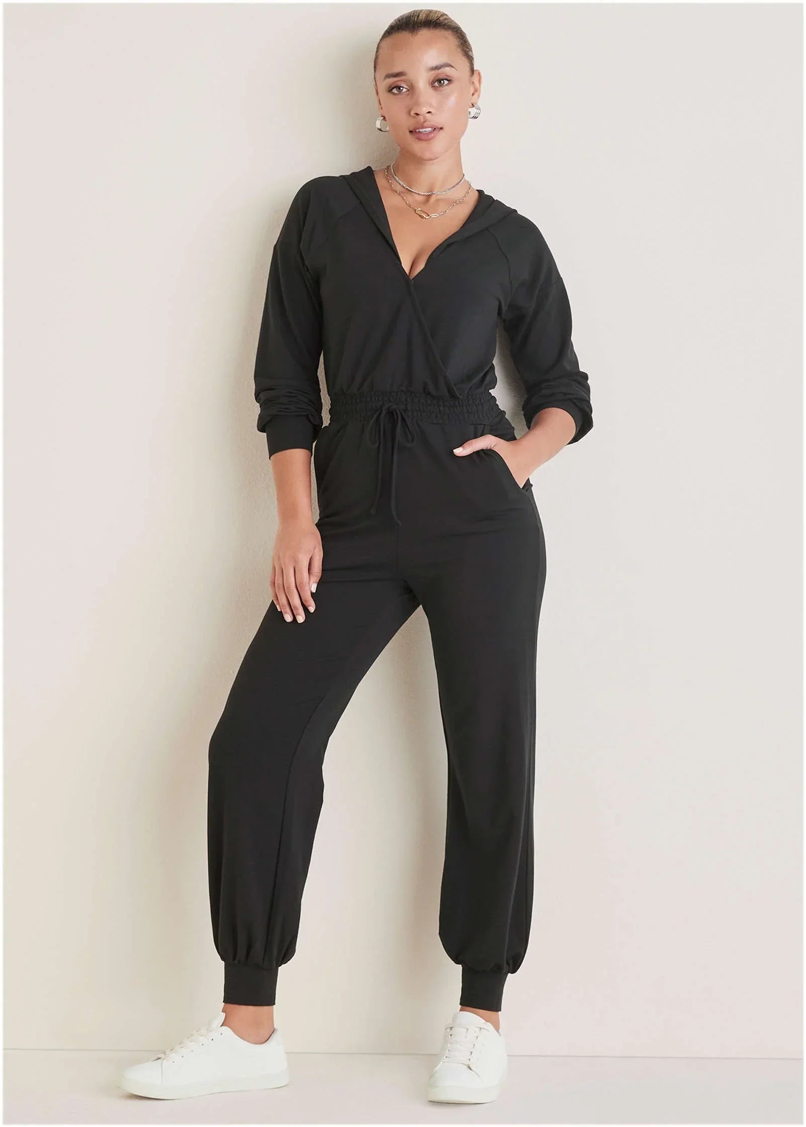 Casual Hooded Jumpsuit Jet Black