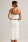 Modal Ruched Mid Rise Midaxi Skirt in White