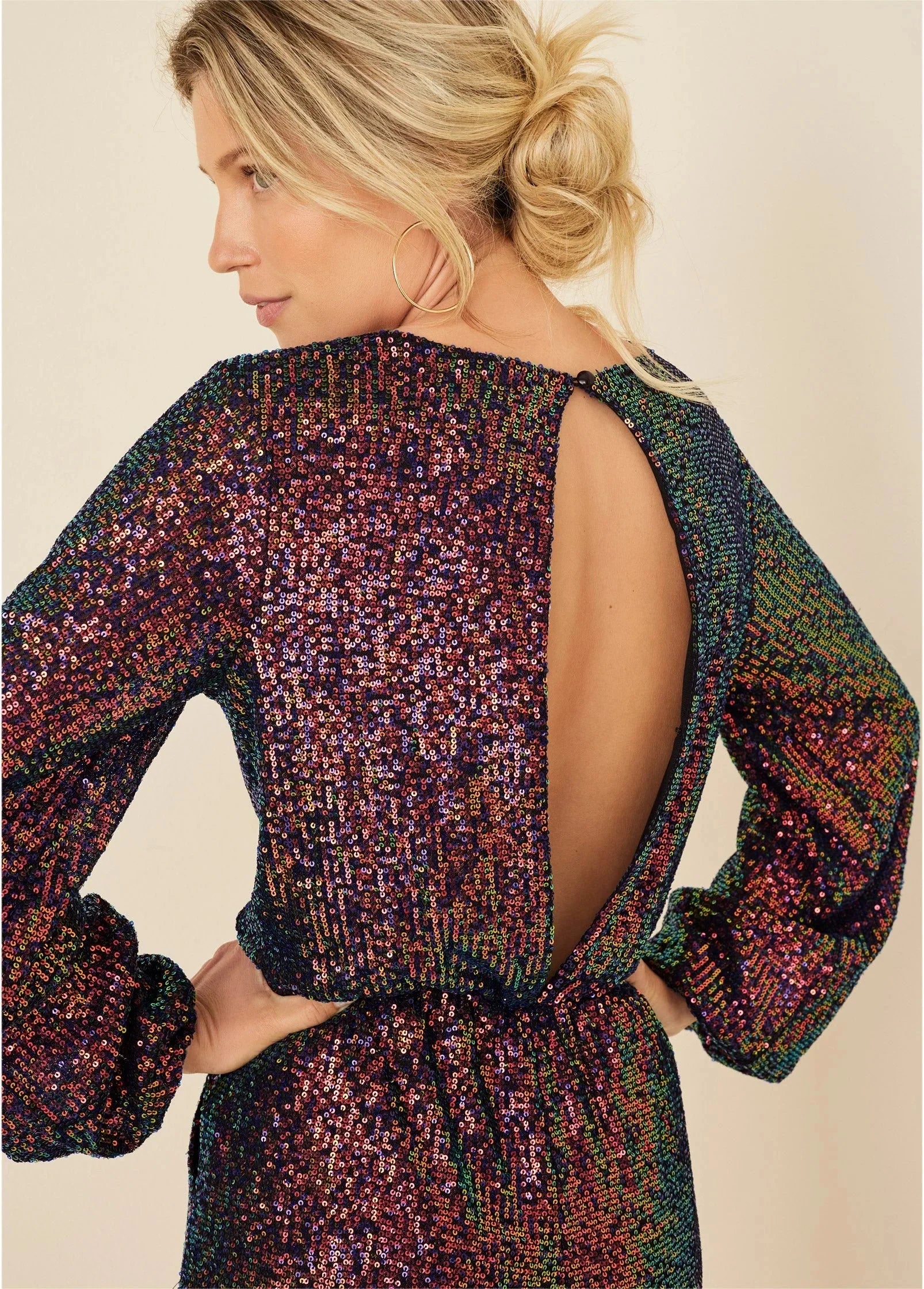Wrap Sequin Romper Black Multi