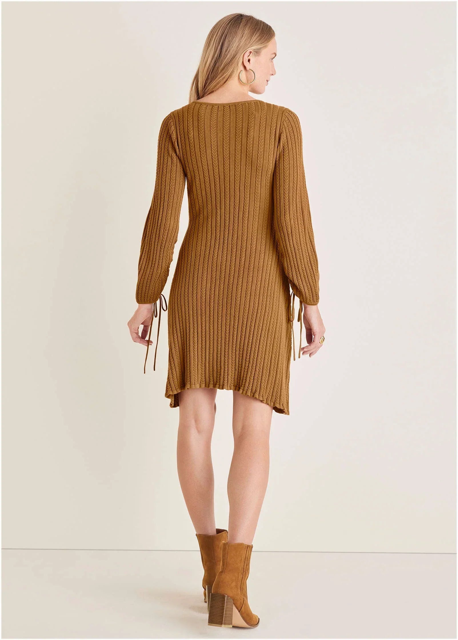 Tie Detail Mini Sweater Dress Hazelnut